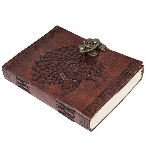 Vintage Hunter Leather Engraved Peacock Journal