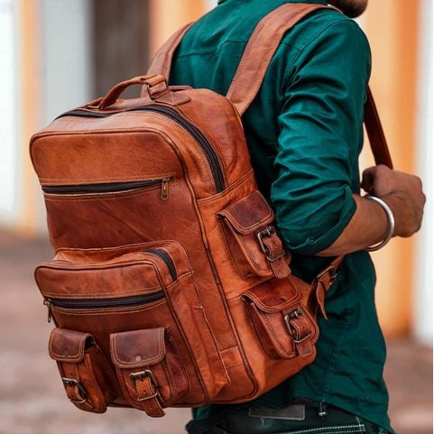 Vintage Leather Backpack Shoulder Rucksack Bag