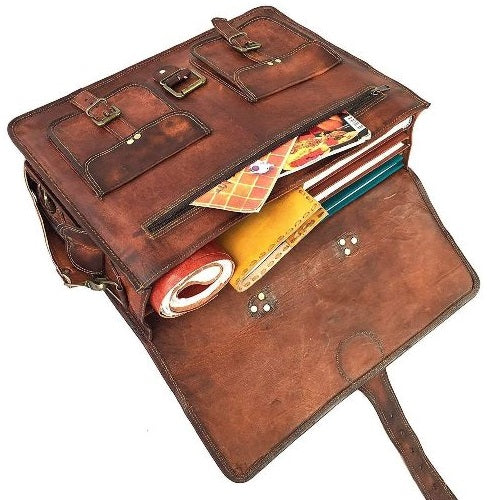 Vintage Leather Briefcase Messenger Bag Brown