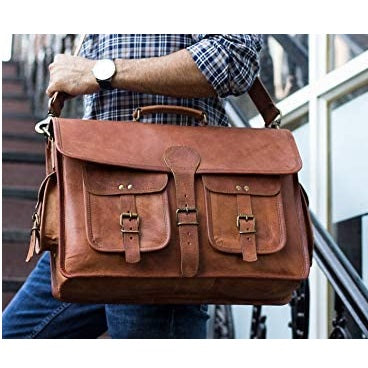 Vintage Leather Briefcase Messenger Bag Brown