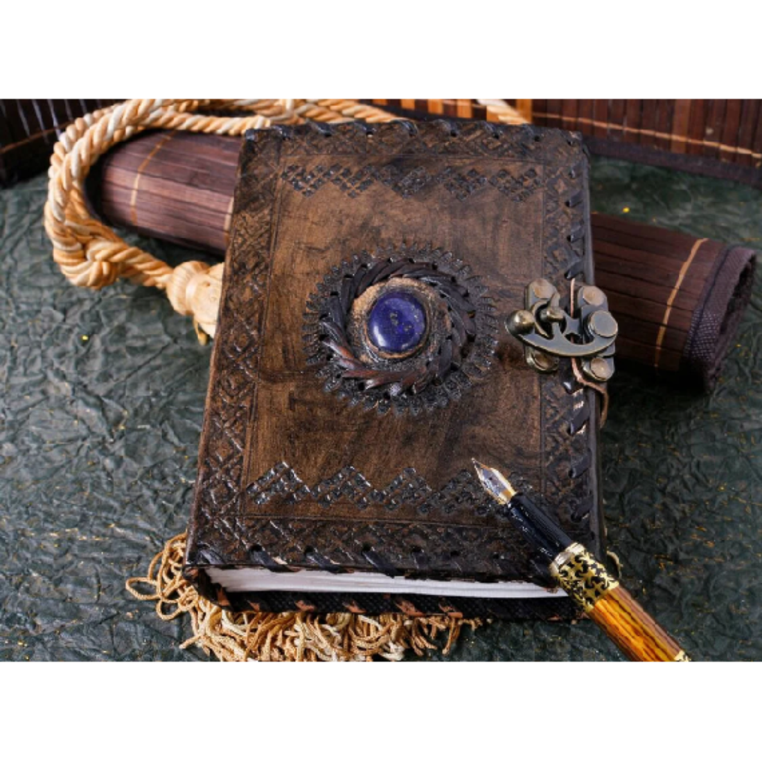 Vintage Leather Center Blue Stone Journal