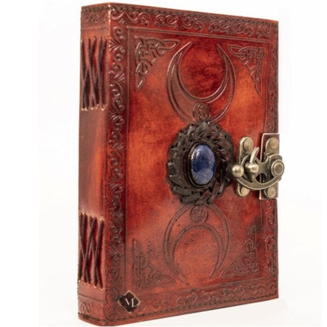 Vintage Leather Moon With Blue Stone Journal
