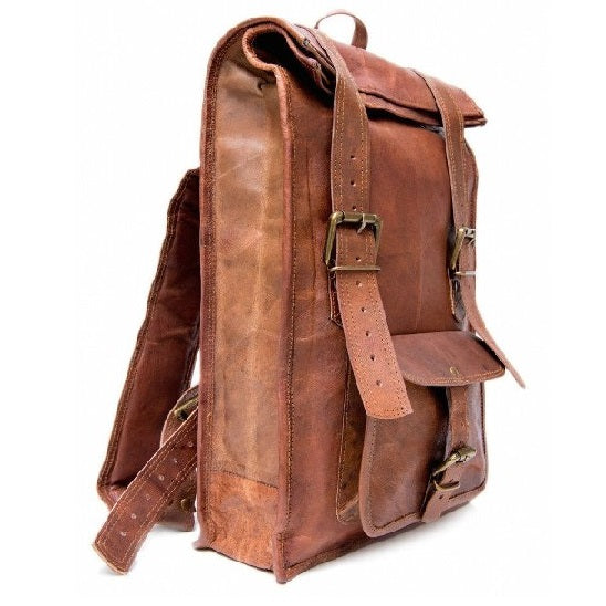 Vintage Leather Rolling Travel Backpack