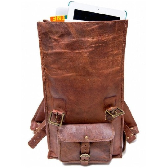 Vintage Leather Rolling Travel Backpack