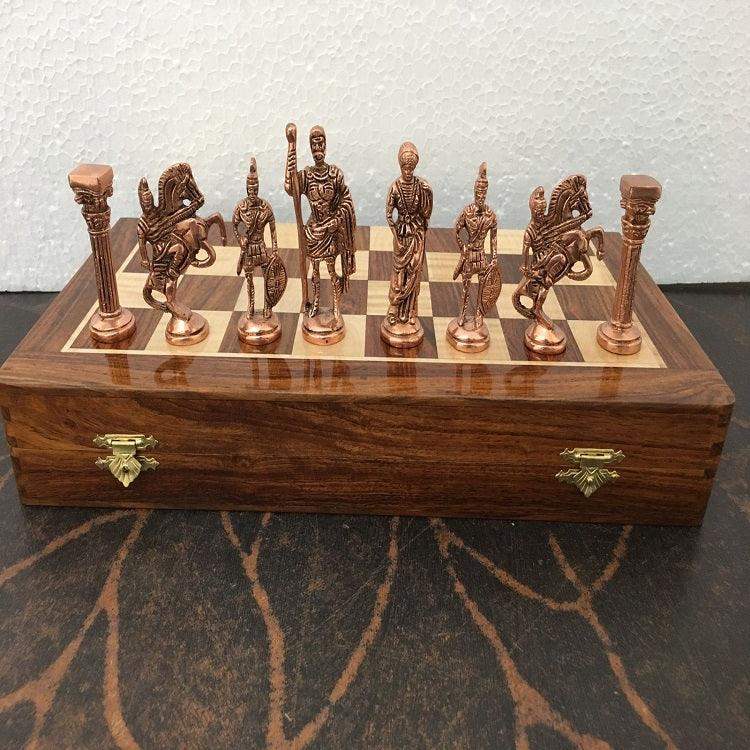 Antique Folding Wooden Brass Chess Board