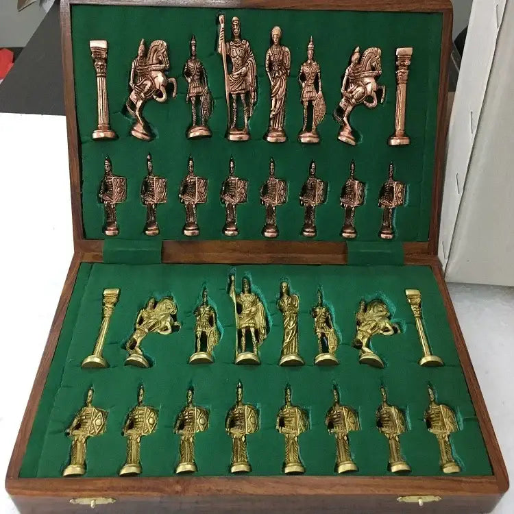 Antique Folding Wooden Brass Chess Board