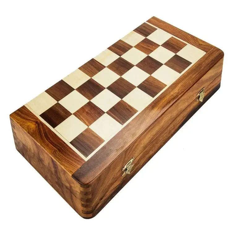 Antique Folding Wooden Brass Chess Board