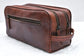 Brown Leather Toiletry Bag with Dual Zippers