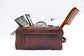 Brown Leather Toiletry Bag with Dual Zippers