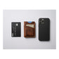 Leather card holder wallet comparison with credit card and phone slim minimalist wallet size reference