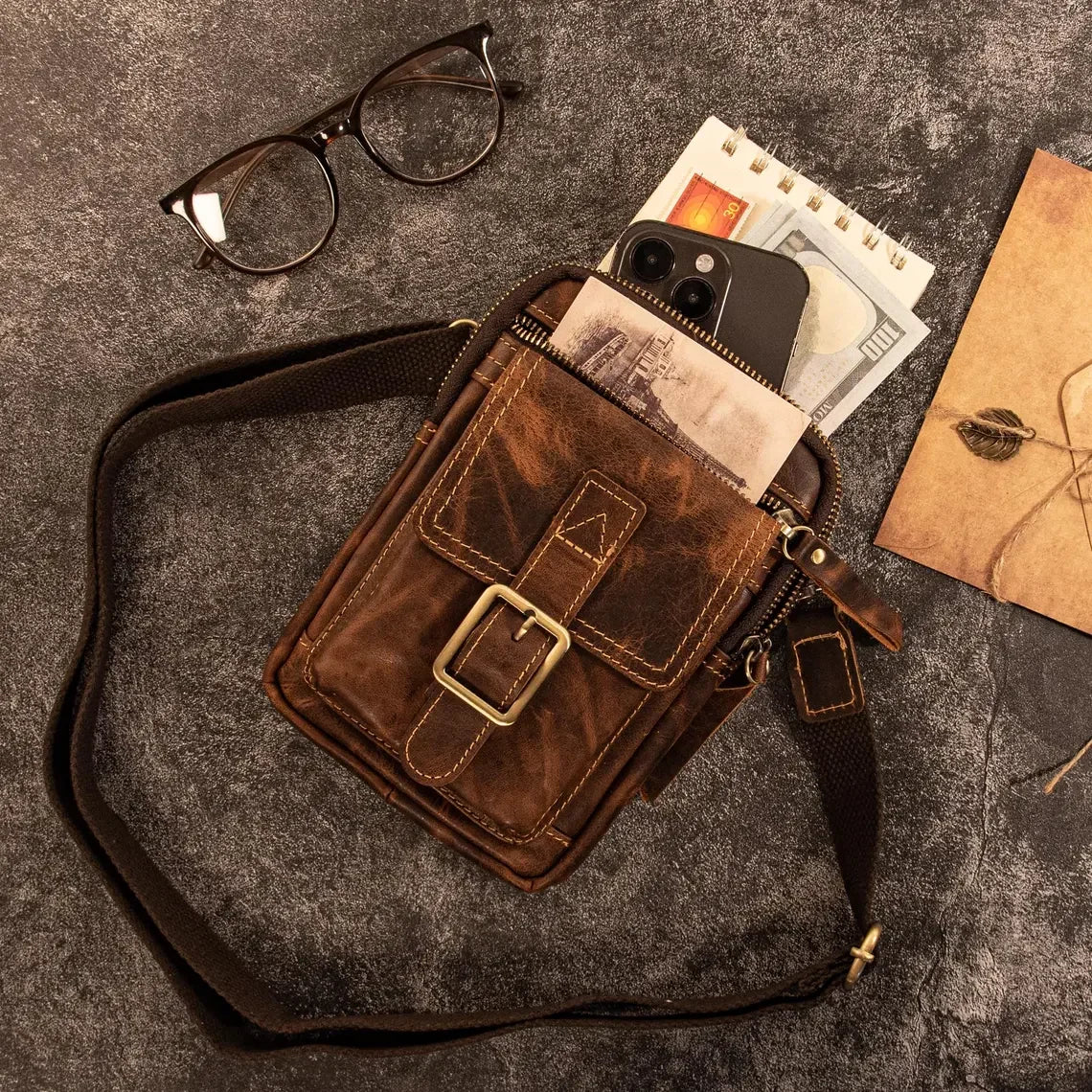 Genuine Leather Crossbody Belt Pouch