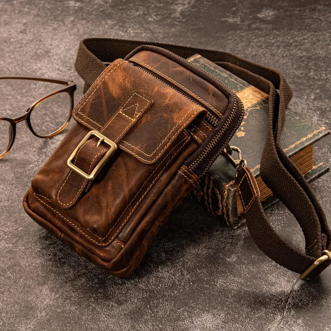 Genuine Leather Crossbody Belt Pouch