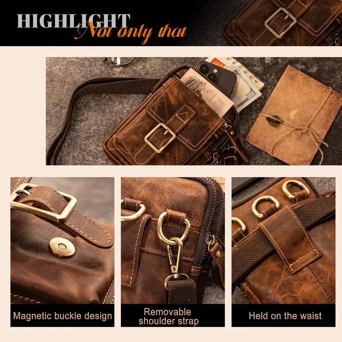 Genuine Leather Crossbody Belt Pouch