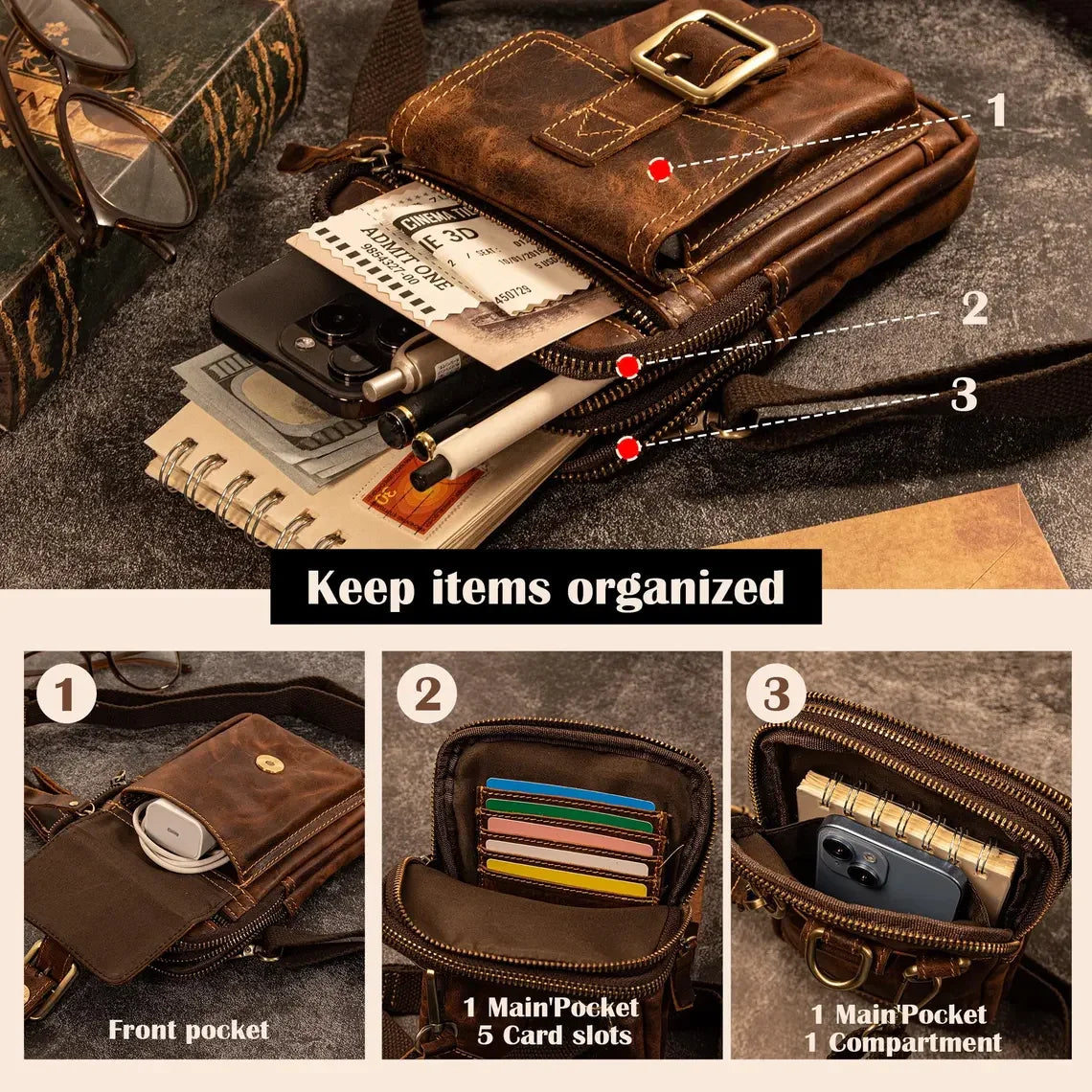 Genuine Leather Crossbody Belt Pouch