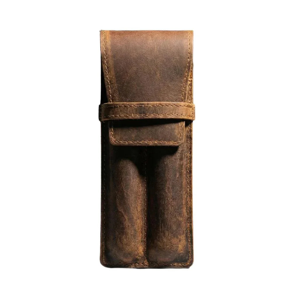 Handmade Full-Grain Leather Fountain Pen Case – Holds 2 Pens