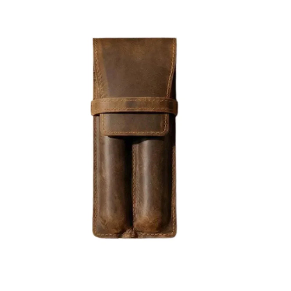 Handmade Full-Grain Leather Fountain Pen Case – Holds 2 Pens