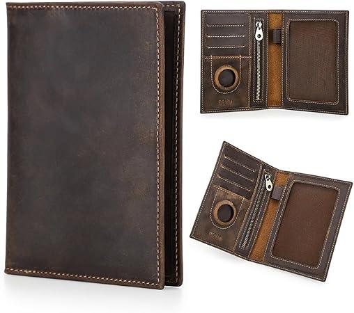 Handmade Genuine Brown Leather Passport Holder with Card Slots