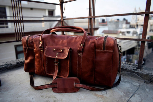 Handmade Leather Overnight Travel Weekender Duffle Bag