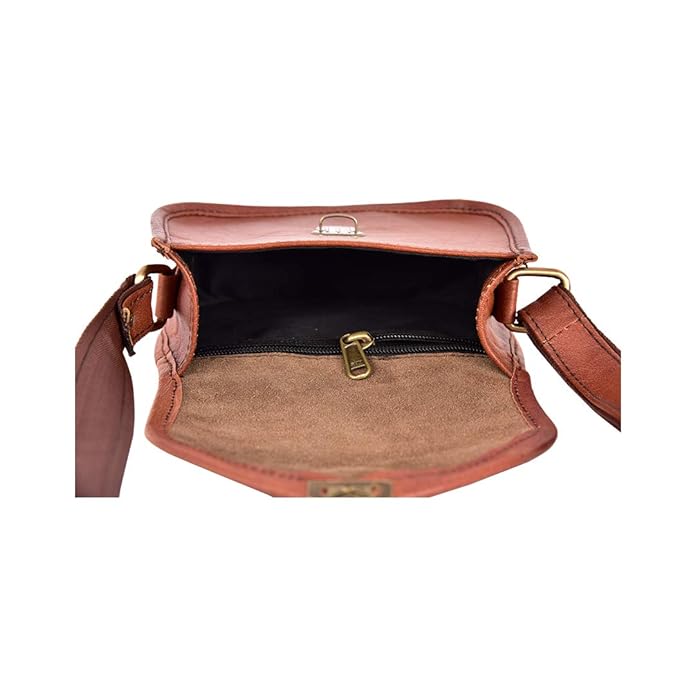 Rustic Brown Leather Compact D-Shape Sling Bag