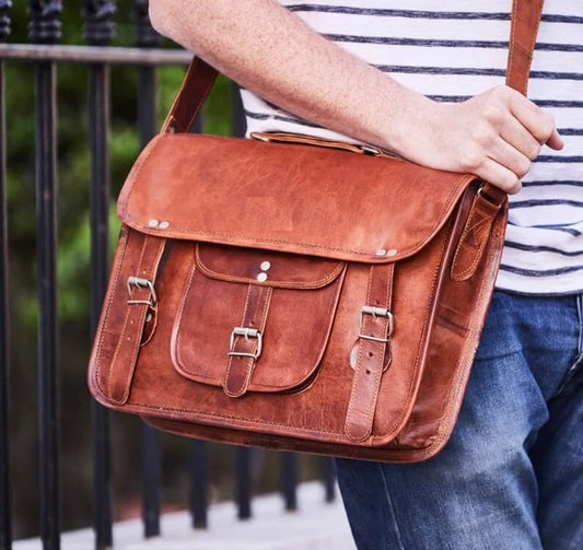 14" Classic Handmade Leather Satchel – Vintage Laptop Bag Perfect Gift for Students & Professionals