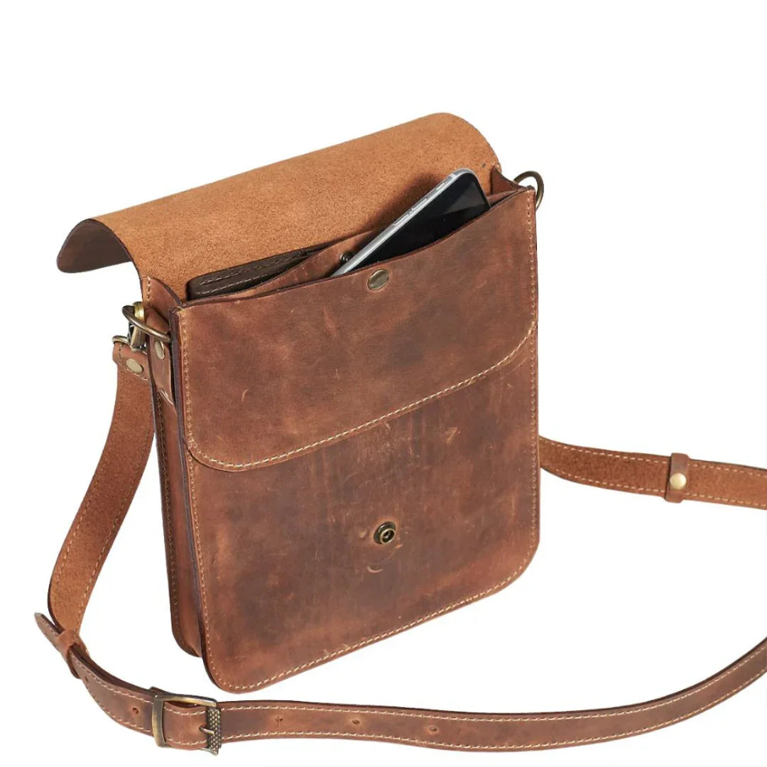 Men’s Brown Buff Leather Crossbody Bag