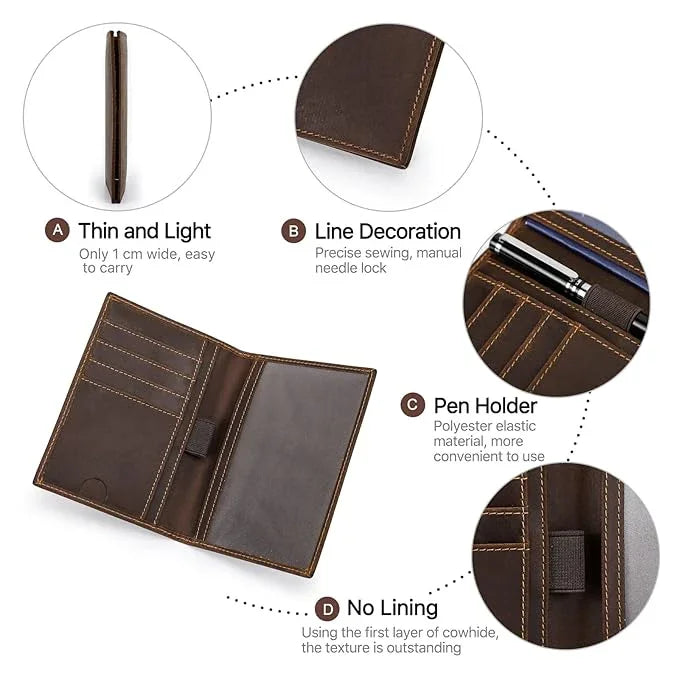 Men’s Full Grain Leather Passport Holder with 4 Card Slots