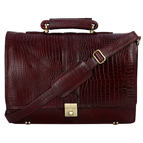 Men’s Genuine Croc Brown Leather Laptop Messenger Bag