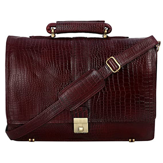 Men’s Genuine Croc Brown Leather Laptop Messenger Bag