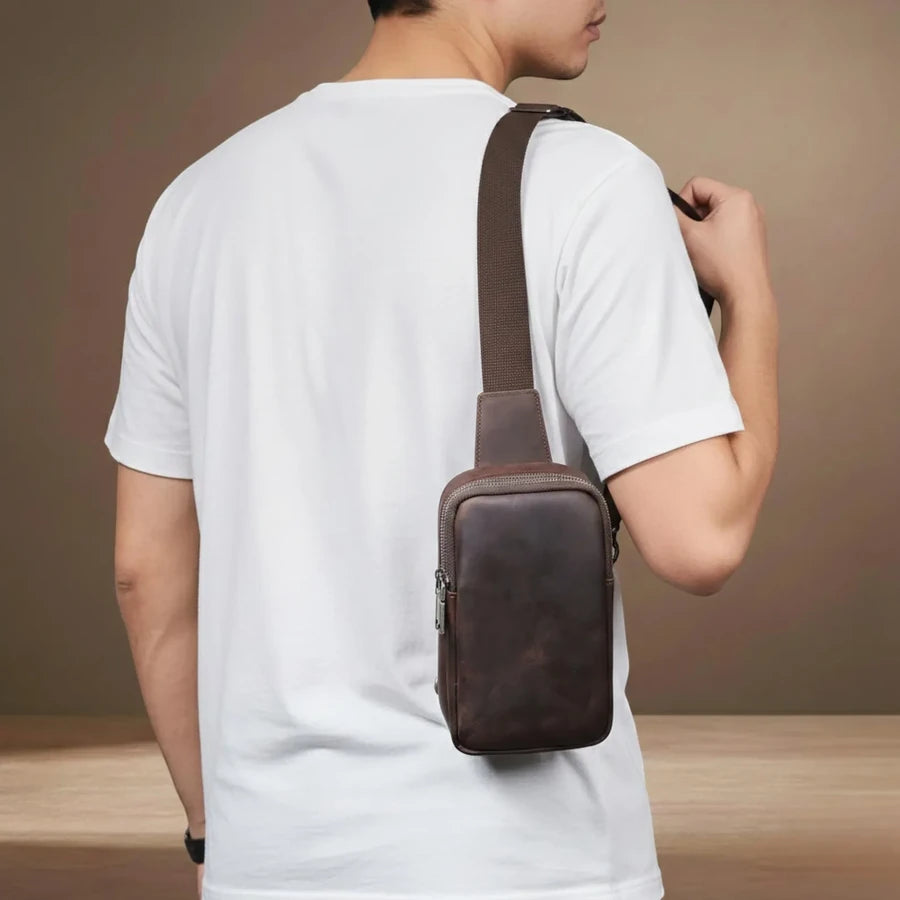 Men’s Genuine Leather Chest Crossbody Bag