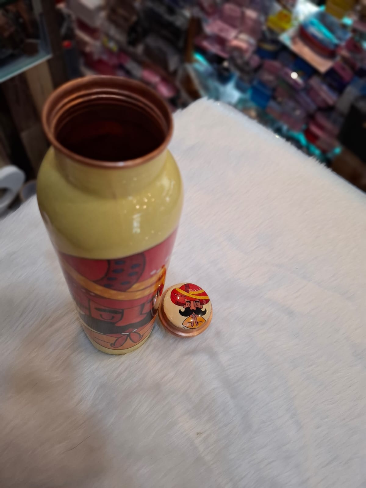 Rajasthani Meena Padharo Mhare Desh Themed Pure Copper Printed Bottle