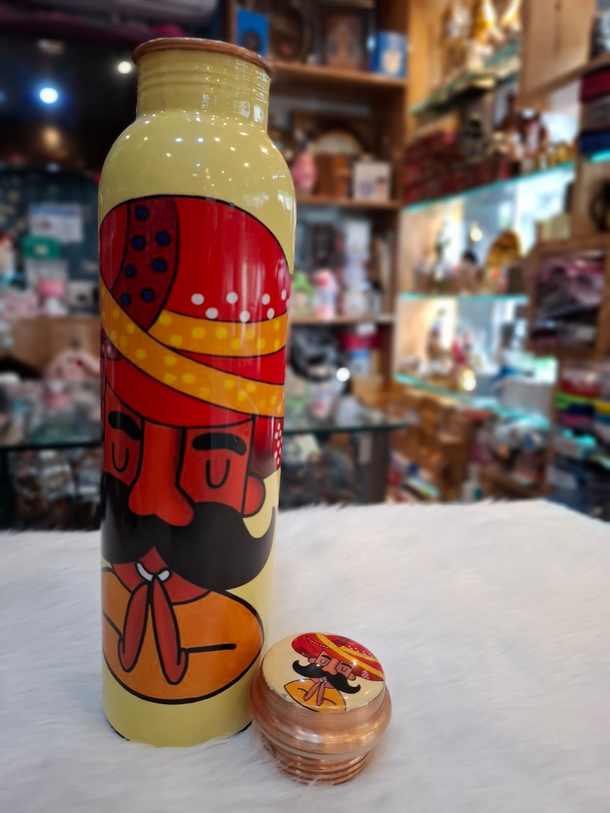 Rajasthani Meena Padharo Mhare Desh Themed Pure Copper Printed Bottle