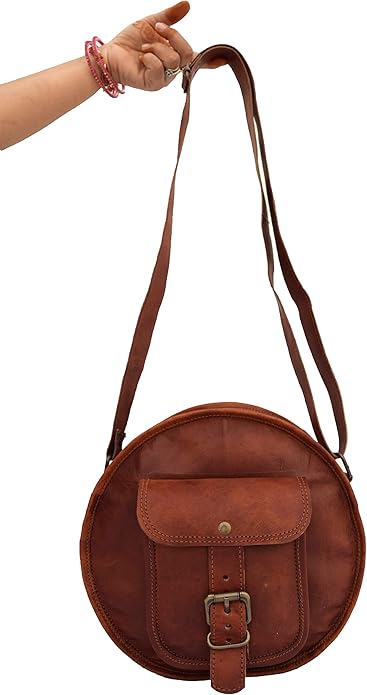 Round Vintage Leather Crossbody Sling Bag