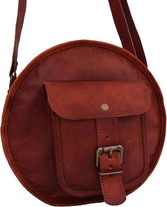 Round Vintage Leather Crossbody Sling Bag