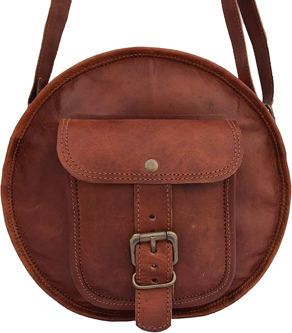 Round Vintage Leather Crossbody Sling Bag