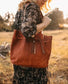 Stylish Women's Large Brown Leather Bucket Tote