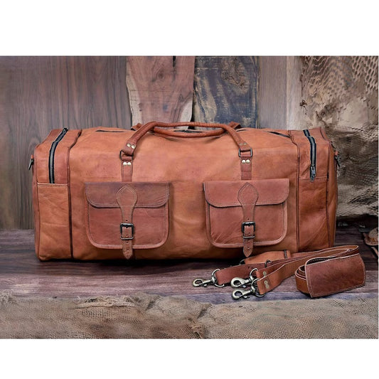 Unisex Leather Luggage Weekender Duffle Bag