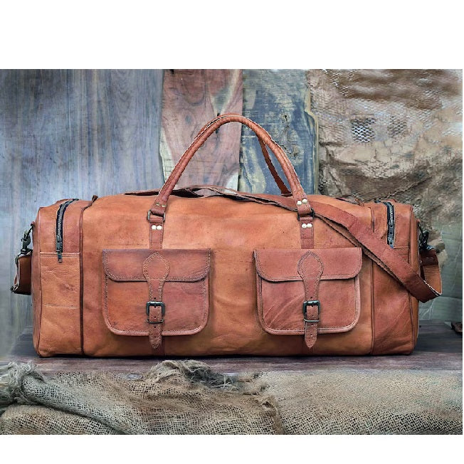 Unisex Leather Luggage Weekender Duffle Bag 