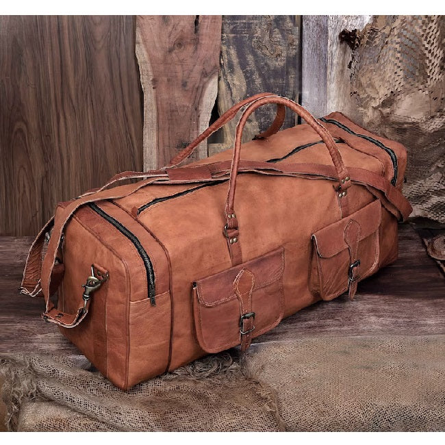 Unisex Leather Luggage Weekender Duffle Bag 