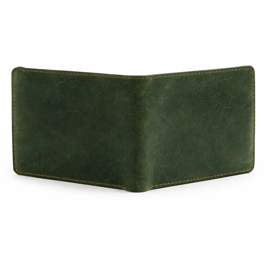 Hunter Green Full Grain Leather Slim Wallet for Men – VerdeX Bifold Design