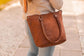 Vintage Brown Leather Tote Handbag for Women