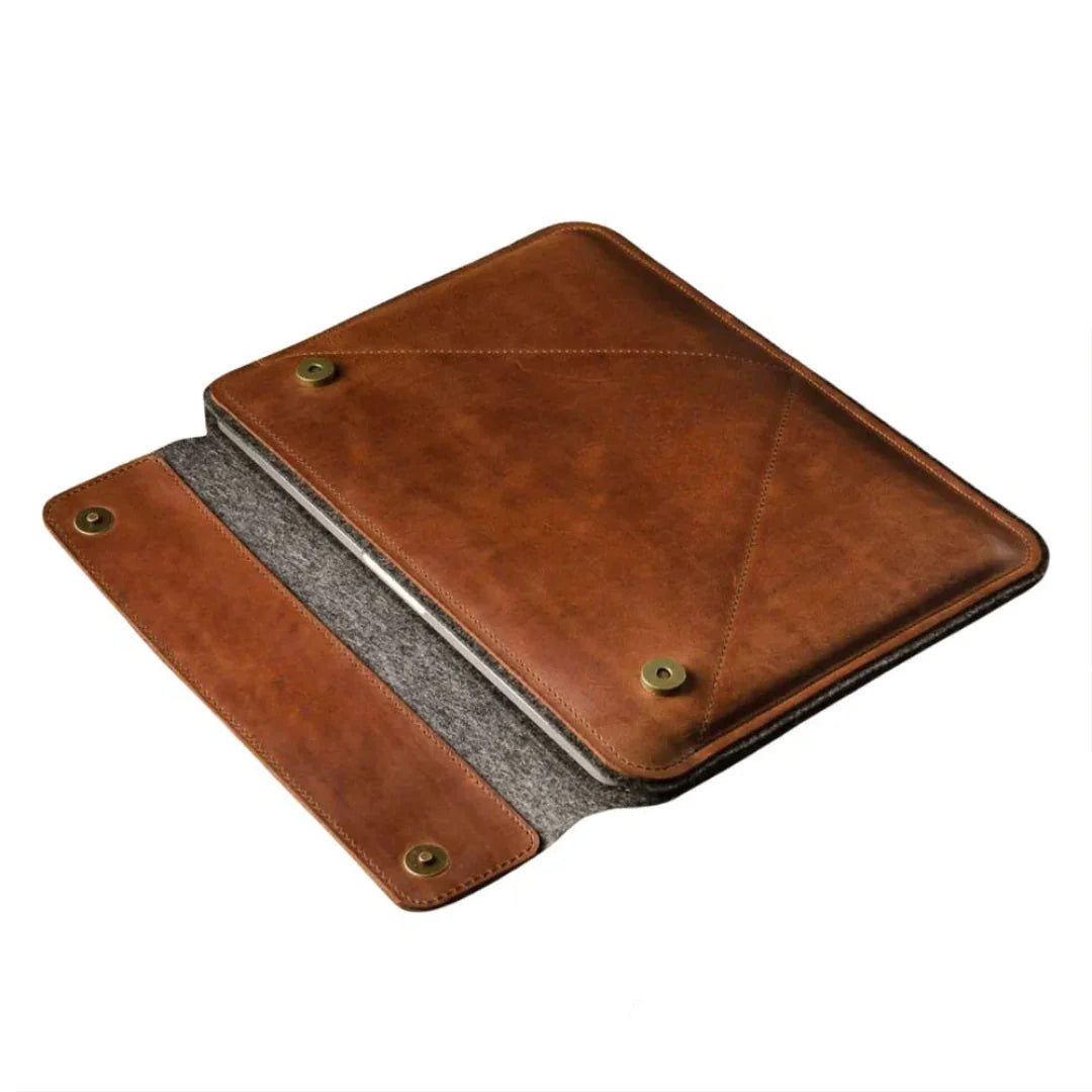 Vintage Genuine Leather Laptop Sleeve with Touch Button