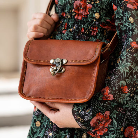 Vintage Brown Leather Shoulder Bag Crossbody Handbag for Women