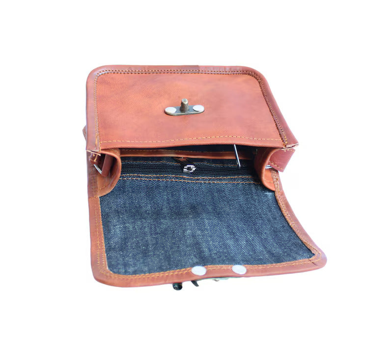 Vintage Brown Leather Shoulder Bag Crossbody Handbag for Women