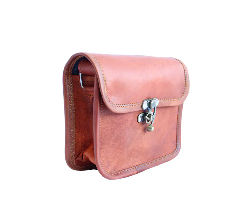 Vintage Brown Leather Shoulder Bag Crossbody Handbag for Women