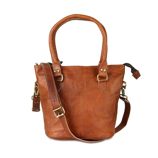 Vintage Brown Leather Tote Handbag for Women
