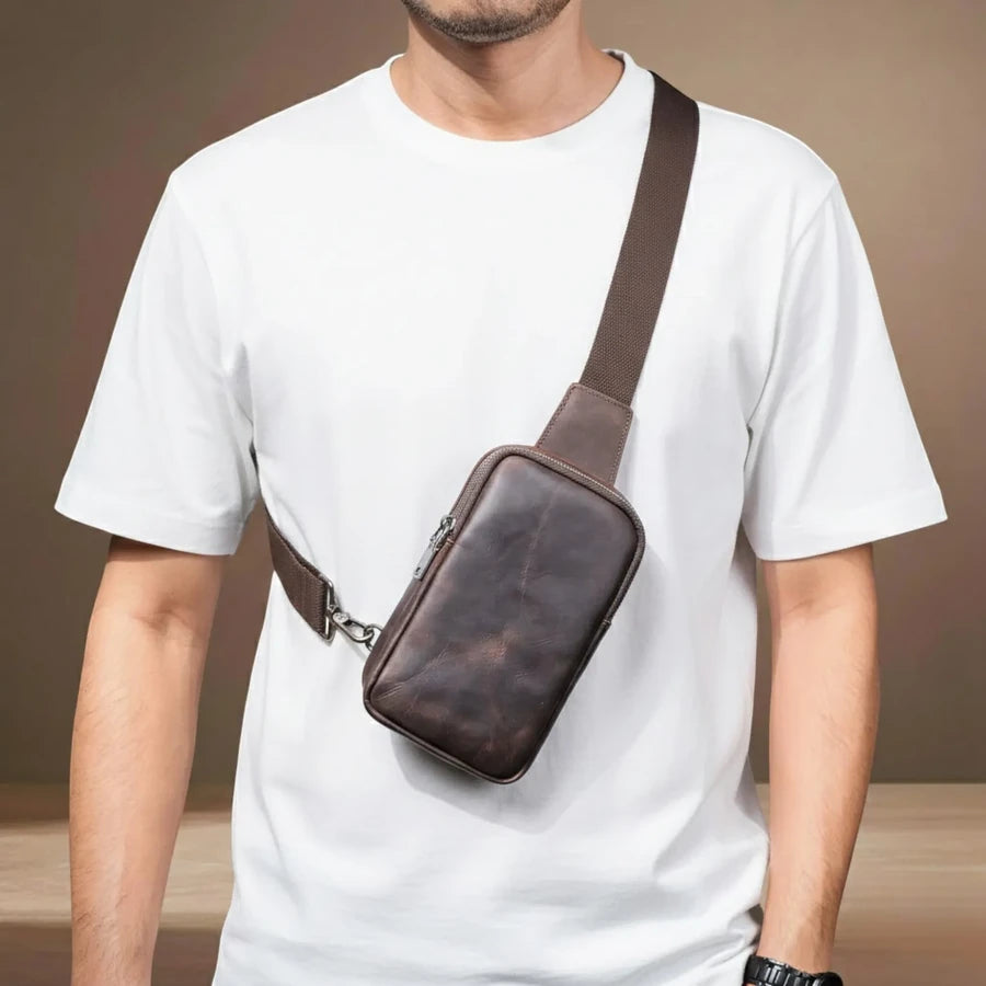 Men’s Genuine Leather Chest Crossbody Bag