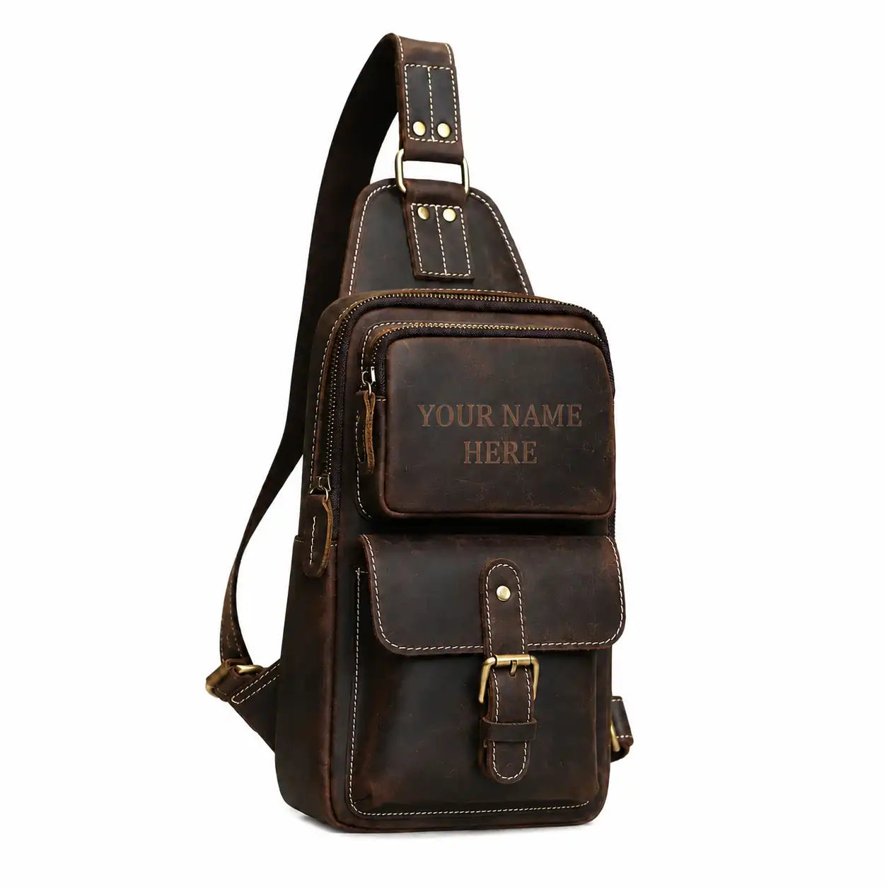 Handmade Full-Grain Leather Crossbody Bag with Adjustable Strap