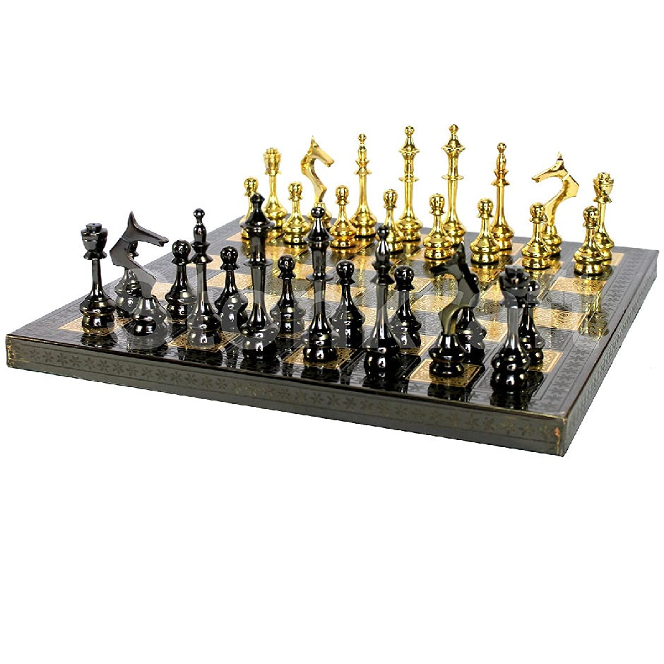 Brass Chessboard Set with Brass Chess Pieces