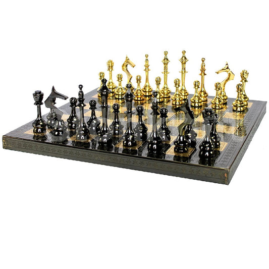 Brass Chessboard Set with Brass Chess Pieces