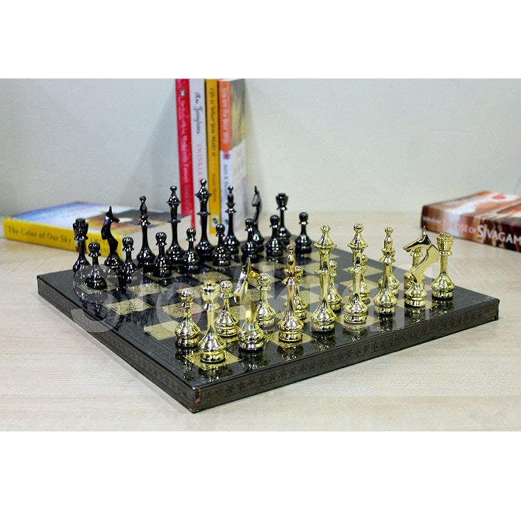 Brass Chessboard Set with Brass Chess Pieces